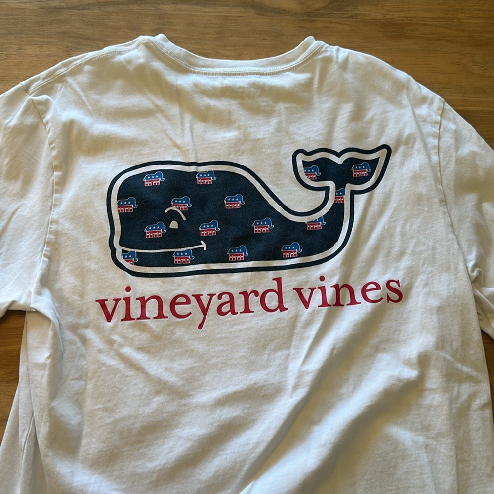 Vineyard Vines White Tee with Whale Graphic Show your GOP support